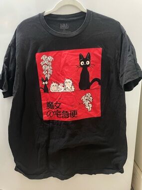 Kiki’s Delivery Service Japanese Kawaii Anime Cat T Shirt XL Black Mens Ghibli
